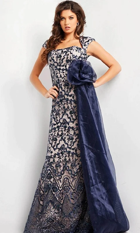 Jovani 37203 - Short Sleeve Floral Long Dress