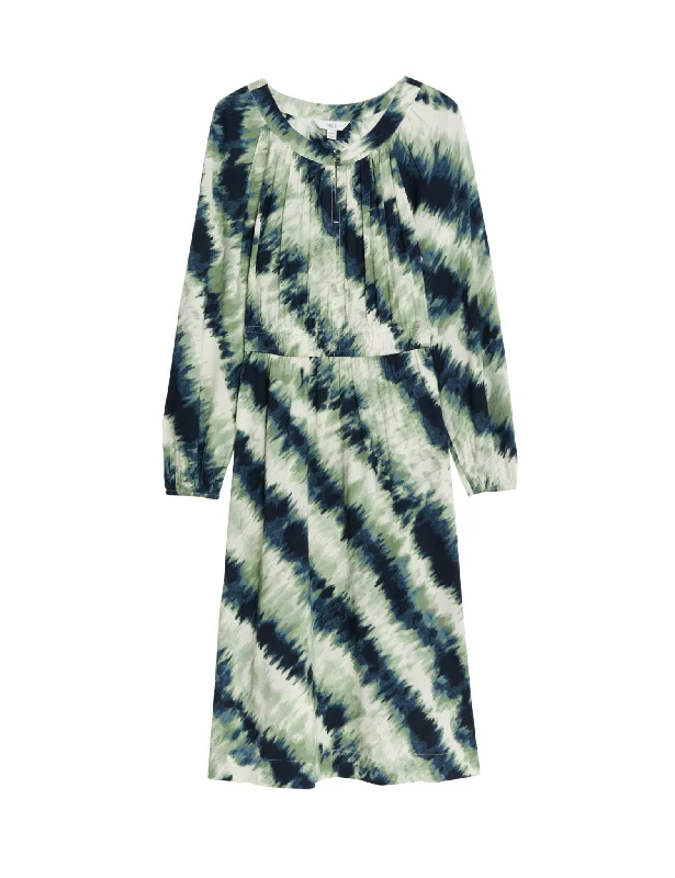 Printed Keyhole Pleated Midi Waisted Dress Tunics Mesh breathable