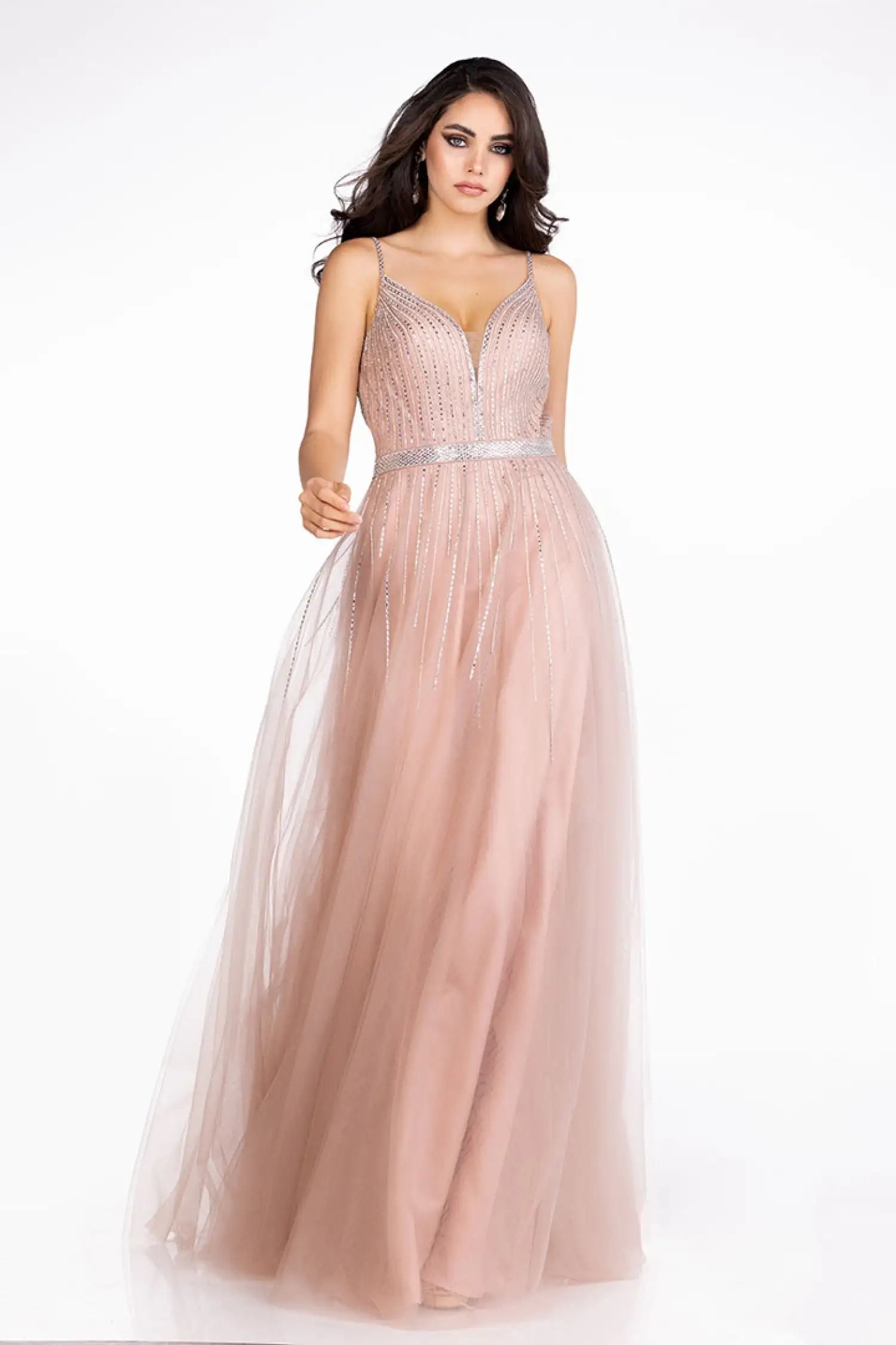 Abby Paris 90083 Size 0 Blush Long A Line Shimmer v neck Backless Prom Dress Embellished Formal Gown Abby Paris 90083 Size 0 Blush Long A Line Shimmer v neck Backless Prom Dress Embellished Formal Gown