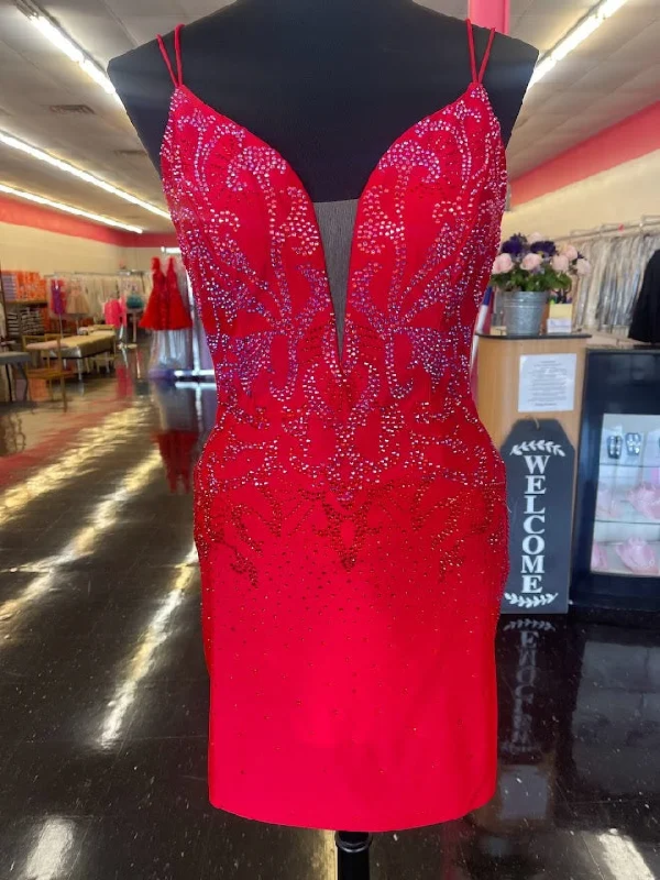 Amarra 87148 Size 6, 8, 12 Red Short fitted Jersey Formal Cocktail Dress Embellished Backless Corset Gown Amarra 87148 Size 6, 8, 12 Red Short fitted Jersey Formal Cocktail Dress Embellished Backless Corset Gown