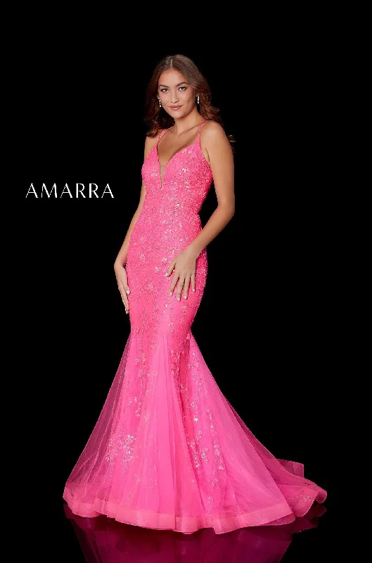 Amarra 87238 Neon Pink Mermaid Prom Dress Size 10