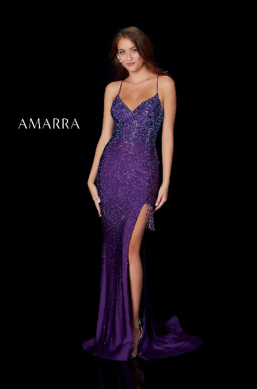Amarra 87264 Size 0 Plum Long Fitted Side Slit Fringe Prom Dress Formal Backless Gown Amarra 87264 Size 0 Plum Long Fitted Side Slit Fringe Prom Dress Formal Backless Gown