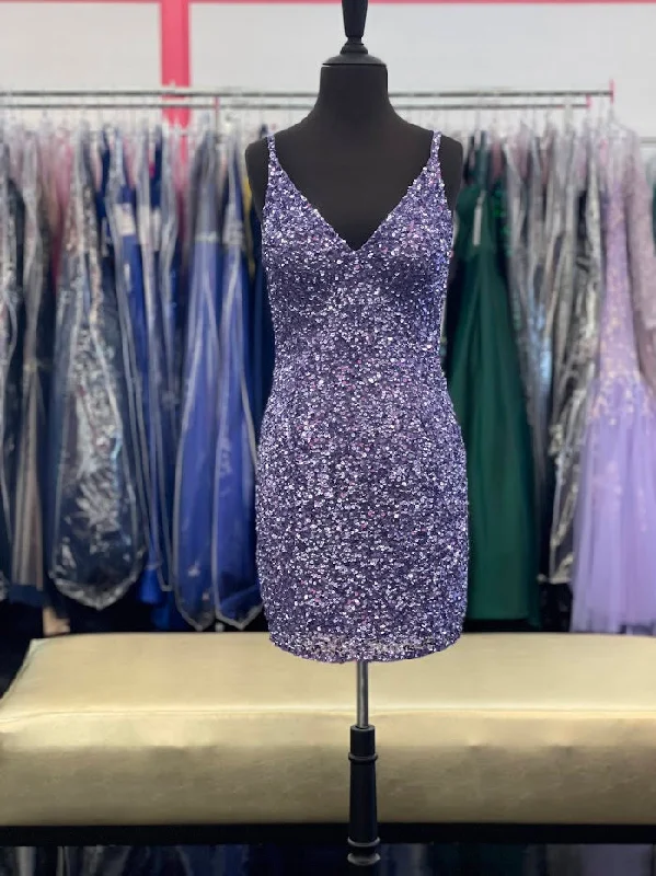 Amarra 87452 Size 16 Lilac Short Fitted Sequin Homecoming Dress Formal V Neck Cocktail Dress Amarra 87452 Size 16 Lilac Short Fitted Sequin Homecoming Dress Formal V Neck Cocktail Dress