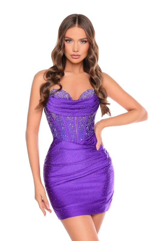 Amarra 88001 Size 0 Purple Short Crystal Fitted Homecoming Dress Corset Jersey Strapless Cocktail Gown Amarra 88001 Size 0 Purple Short Crystal Fitted Homecoming Dress Corset Jersey Strapless Cocktail Gown