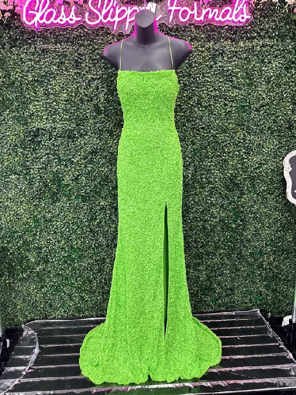 Amarra 94282 Size 00 Neon Green Long Fitted Sequin Backless Corset Slit Prom Dress Scoop Neck Formal Pageant Gown Amarra 94282 Size 00 Neon Green Long Fitted Sequin Backless Corset Slit Prom Dress Scoop Neck Formal Pageant Gown