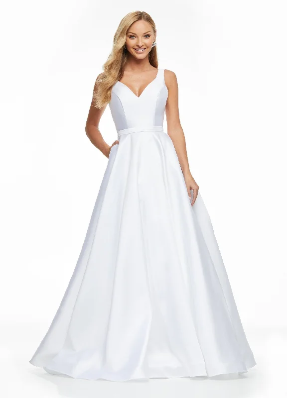 Ashley Lauren 11094 Size 12 White Prom Dress A line Mikado Satin V Neckline Wide Straps Ashley Lauren 11094 Size 12 White Prom Dress A line Mikado Satin V Neckline Wide Straps
