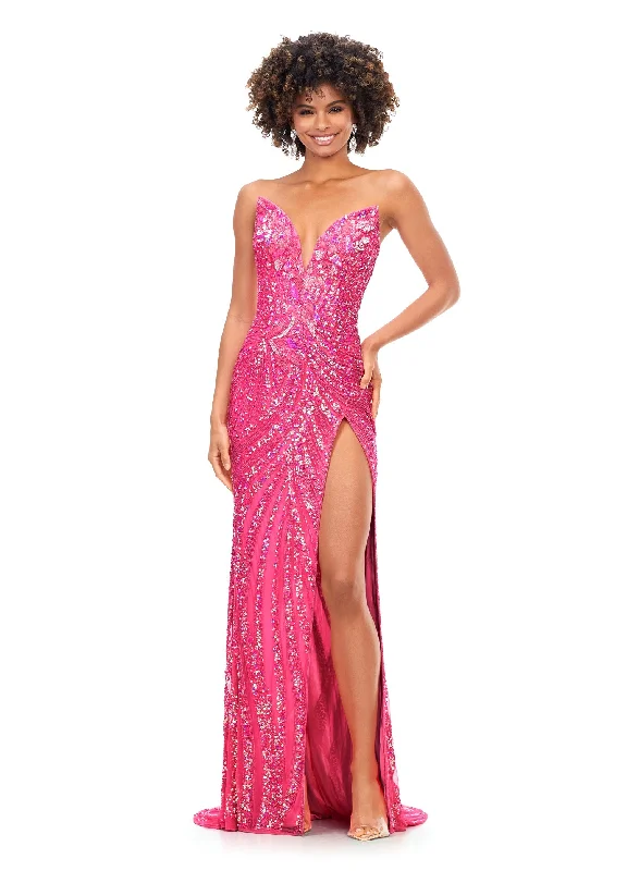 Ashley Lauren 11236 Size 8 Bright Pink Long Fitted V Neck Slit Beaded Sequin Prom Dress Pageant Gown Ashley Lauren 11236 Size 8 Bright Pink Long Fitted V Neck Slit Beaded Sequin Prom Dress Pageant Gown