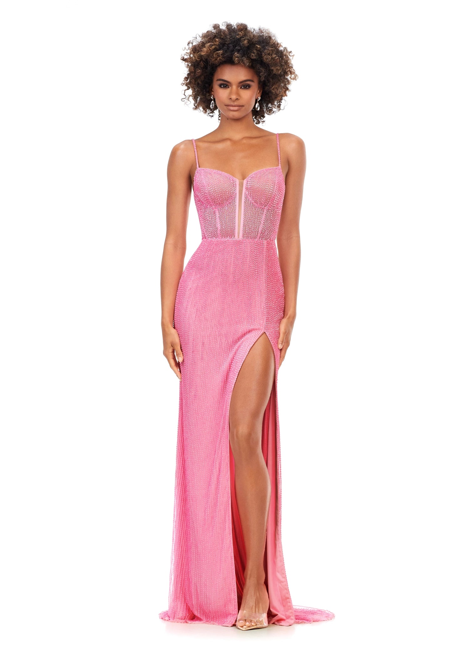 Ashley Lauren 11369 Size 0 Candy Pink Liquid beading Prom Pageant Dress Corset Gown