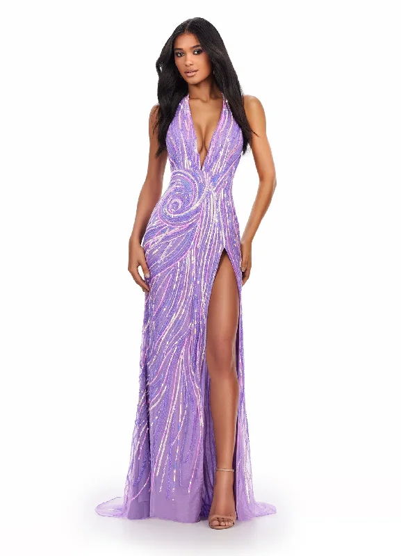 Ashley Lauren 11670 size 2,4 Orchid Long Beaded High Slit Halter Dress Pageant Formal Gown Backless Ashley Lauren 11670 size 2,4 Orchid Long Beaded High Slit Halter Dress Pageant Formal Gown Backless