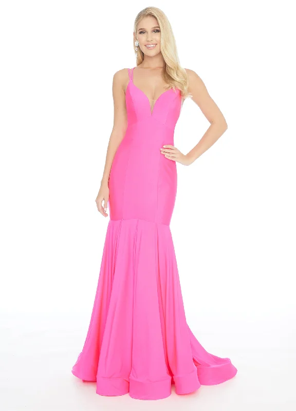 Ashley Lauren 1870 size 12 Hot Pink Jersey Mermaid Prom Dress Neon Pageant Gown