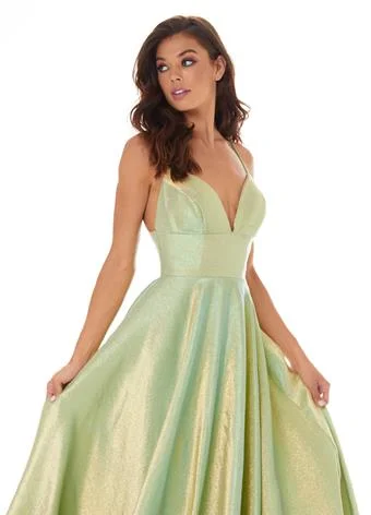 Ashley Lauren 1937 Lime/Gold Prom Dress sz 12, 14 Metallic shimmer v neckline