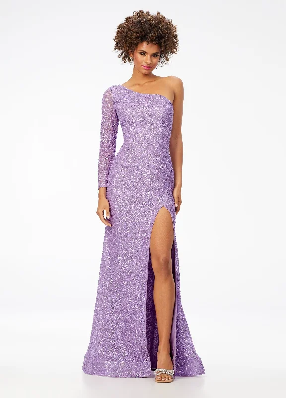 Ashley Lauren 1977 Size 0 Orchid Prom Dress One Sleeve Fully Beaded Long Pageant Dress with High Side Slit Ashley Lauren 1977 Size 0 Orchid Prom Dress One Sleeve Fully Beaded Long Pageant Dress with High Side Slit