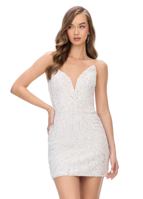 Ashley Lauren 4500 Size 00 Ivory Short cocktail dress Peak Point V Neck Formal Beaded Sequin Gown Ashley Lauren 4500 Size 00 Ivory Short cocktail dress Peak Point V Neck Formal Beaded Sequin Gown
