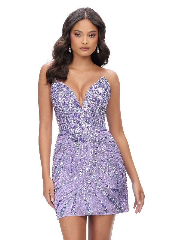 Ashley Lauren 4500 Size 14 Orchid Short cocktail dress Peak Point V Neck Formal Beaded Sequin Gown Ashley Lauren 4500 Size 14 Orchid Short cocktail dress Peak Point V Neck Formal Beaded Sequin Gown