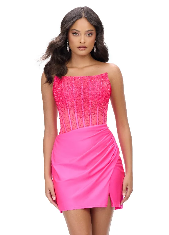 Ashley Lauren 4686 Size 0, 2 Hot Pink Homecoming Dress Short Sheer Crystal Formal Scoop Neck Cocktail Gown Ashley Lauren 4686 Size 0, 2 Hot Pink Homecoming Dress Short Sheer Crystal Formal Scoop Neck Cocktail Gown