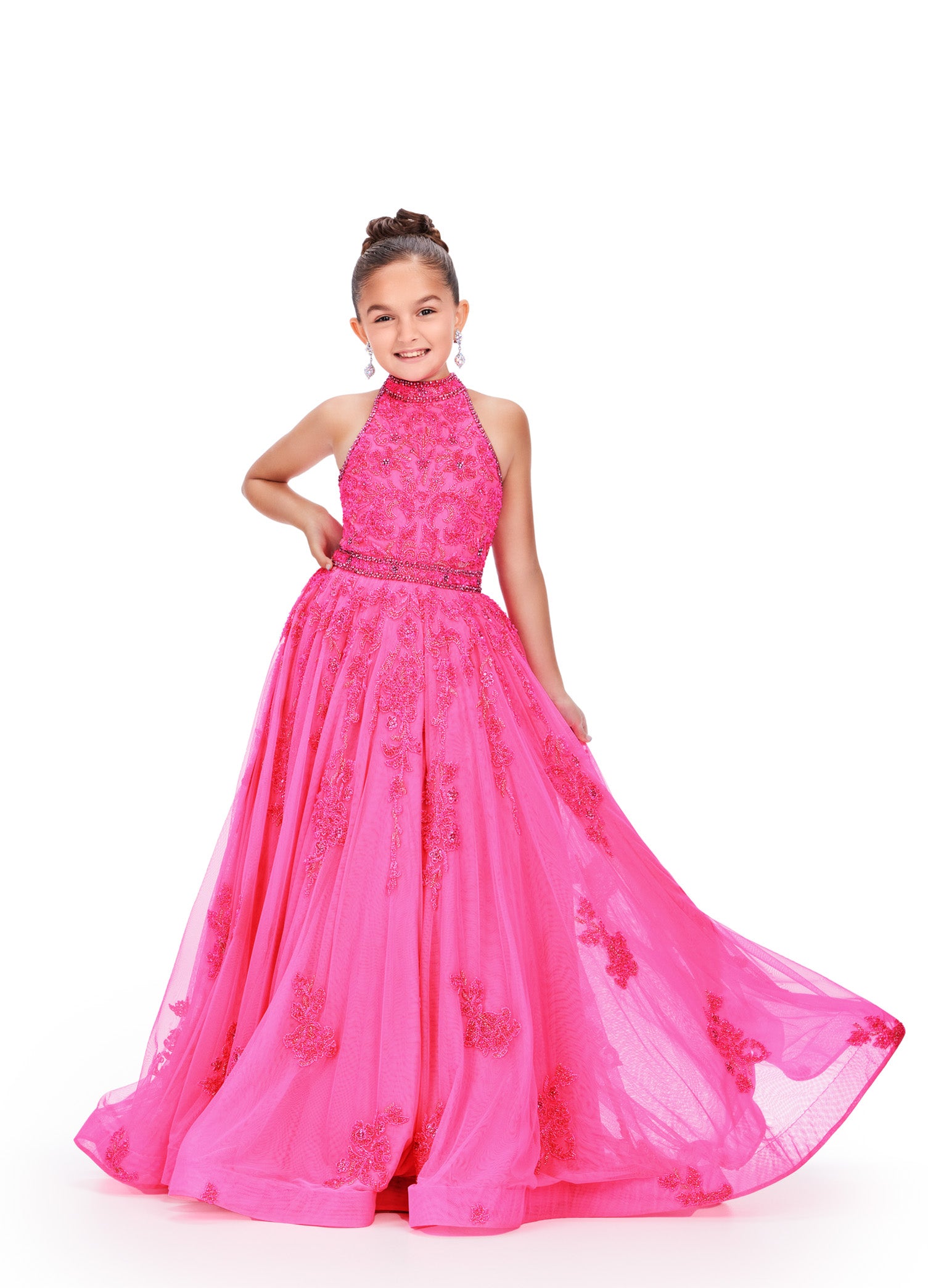 Ashley Lauren 8238 Size 8 Hot Pink Girls Beaded Ballgown High Neckline Fully A line Dress Pageant Ashley Lauren 8238 Size 8 Hot Pink Girls Beaded Ballgown High Neckline Fully A line Dress Pageant