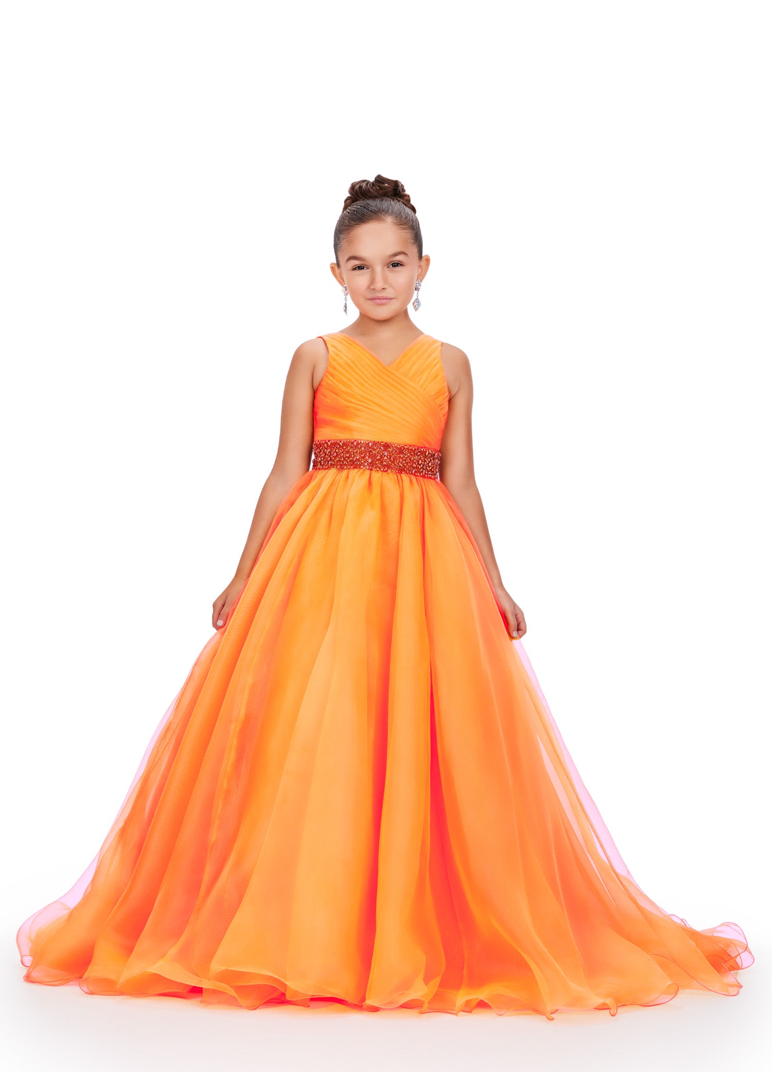 Ashley Lauren Kids 8249 Size 8 Orange Girls Organza A Line Pageant Dress Ballgown V Neck Crystal Belt Ashley Lauren Kids 8249 Size 8 Orange Girls Organza A Line Pageant Dress Ballgown V Neck Crystal Belt