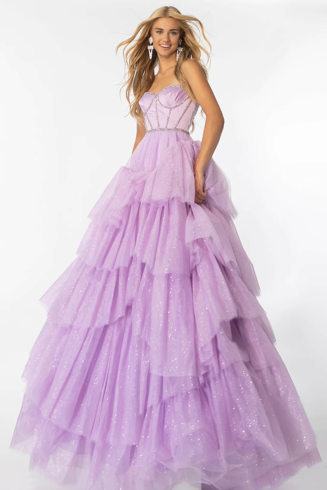Ava Presley 28592 Size 2 Lilac Shimmer Tulle A Line Layer Ballgown Prom Dress Satin Corset Crystal Embellished Formal Gown Ava Presley 28592 Size 2 Lilac Shimmer Tulle A Line Layer Ballgown Prom Dress Satin Corset Crystal Embellished Formal Gown
