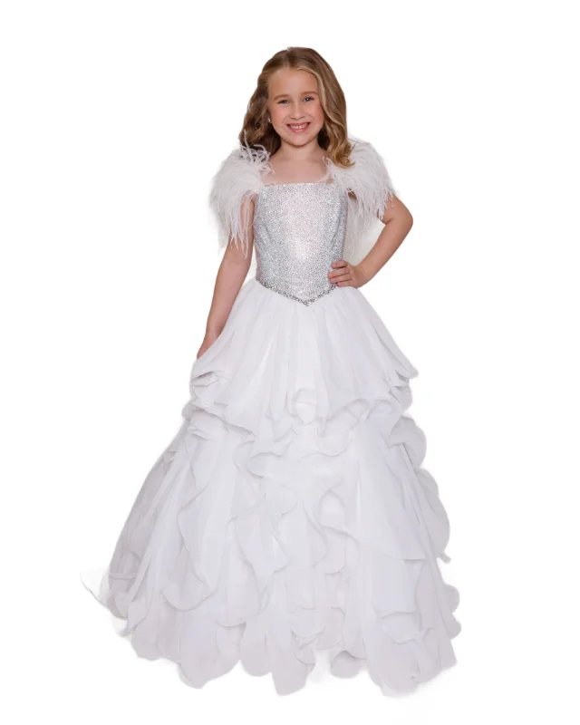 Ava Presley 38039 Size 12 White Feather Crystal Girls Pageant Dress Ruffle A Line Skirt Ball Gown Ava Presley 38039 Size 12 White Feather Crystal Girls Pageant Dress Ruffle A Line Skirt Ball Gown