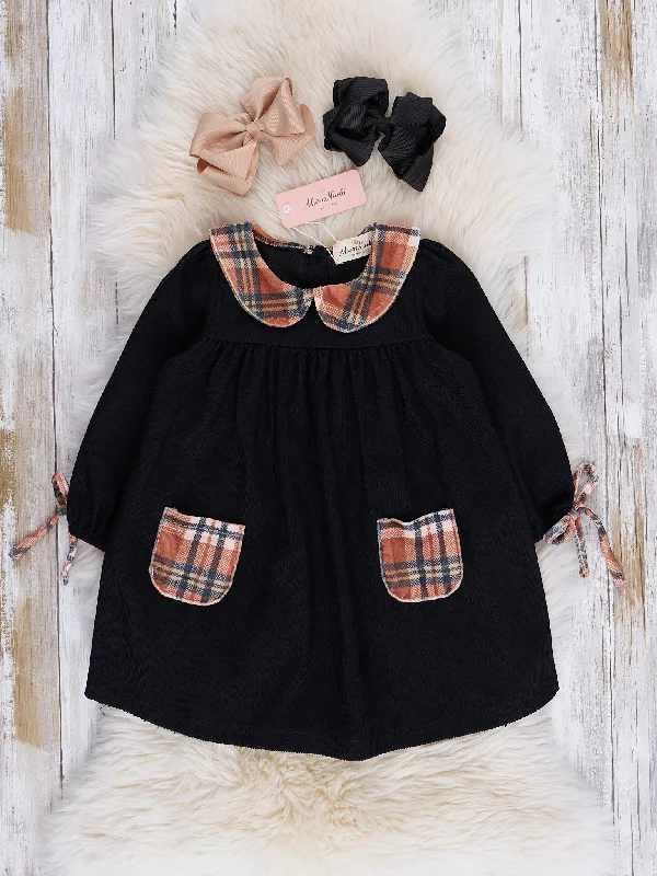 Black & Orange Plaid Pocket Dress