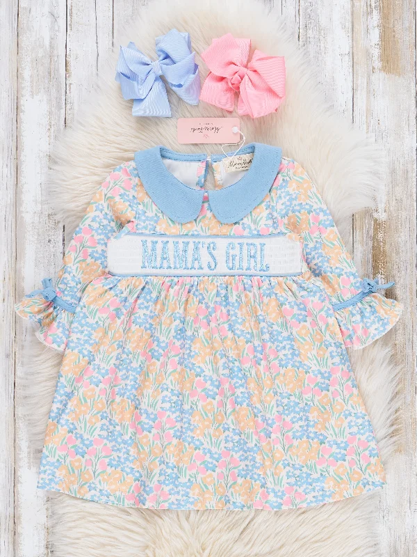 Blue & Yellow Smocked "Mama's Girl" Dress