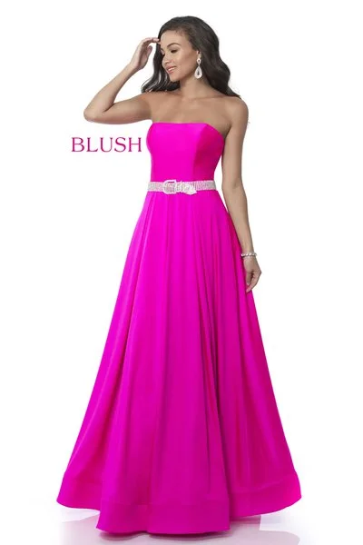 Blush Prom 11960 size 12 Shocking Pink Jersey A Line Strapless Prom Dress Crystal Belt Neon Pink Blush Prom 11960 size 12 Shocking Pink Jersey A Line Strapless Prom Dress Crystal Belt Neon Pink