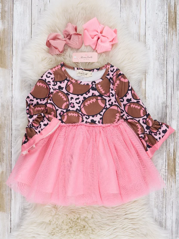 Bright Pink & Brown Football Tulle Dress