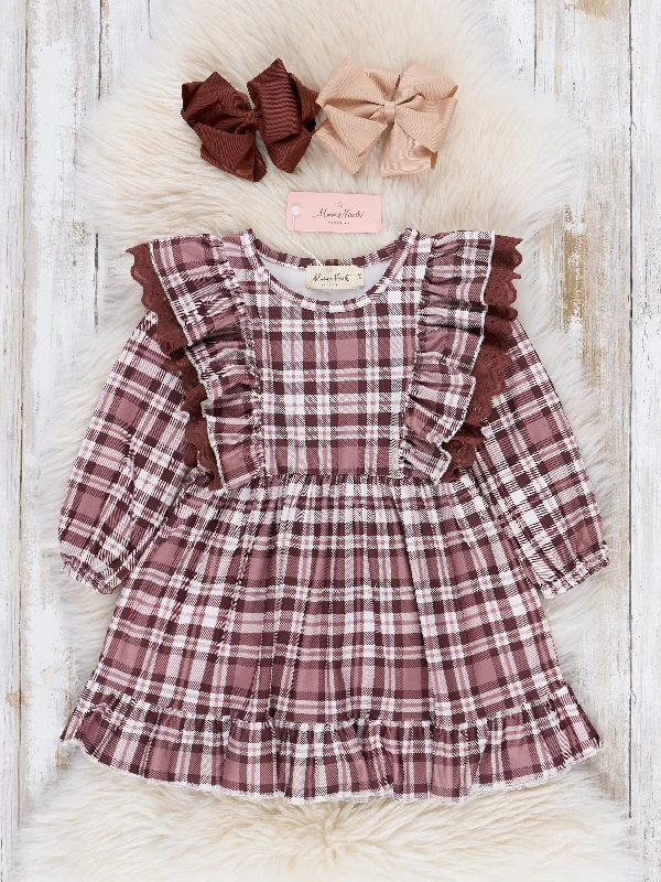 Brown Plaid Ruffle Dress