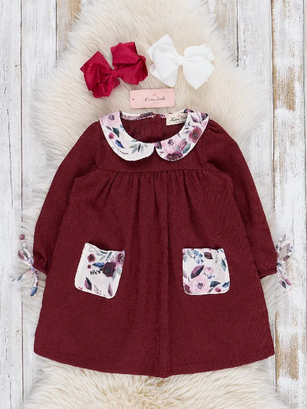 Burgundy Blooms Corduroy Dress