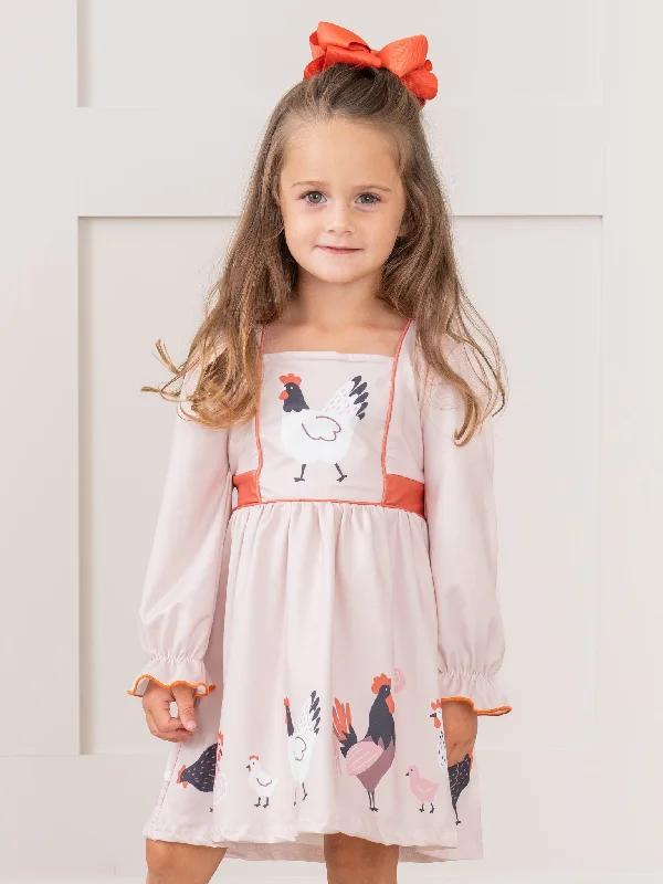 Burnt Orange & Blush Chicken Ruffle Dress