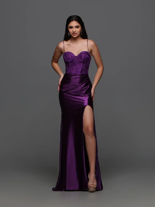 Candice Wang 72392 Size 4 Purple Lace Corset Satin Fitted Formal Dress Prom Slit Cut Out Back Gown Candice Wang 72392 Size 4 Purple Lace Corset Satin Fitted Formal Dress Prom Slit Cut Out Back Gown
