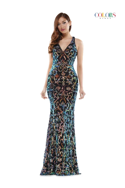Colors 2520 Size 22 Long Fitted Sequin Prom Dress Open Back Pageant Gown Plus Size