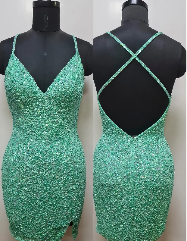 Primavera Couture 3900 Size 10 Jade Cocktail Dress Sequin Cross Back V-Neck Slit Short Homecoming Cocktail Dress. Primavera Couture 3900 Size 10 Jade Cocktail Dress Sequin Cross Back V-Neck Slit Short Homecoming Cocktail Dress.