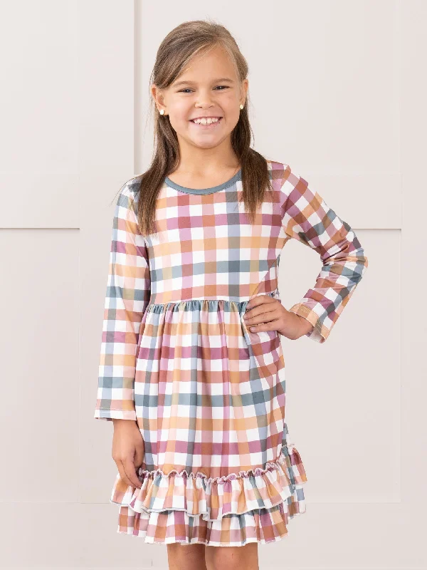 Cranberry Vintage Plaid Ruffle Dress