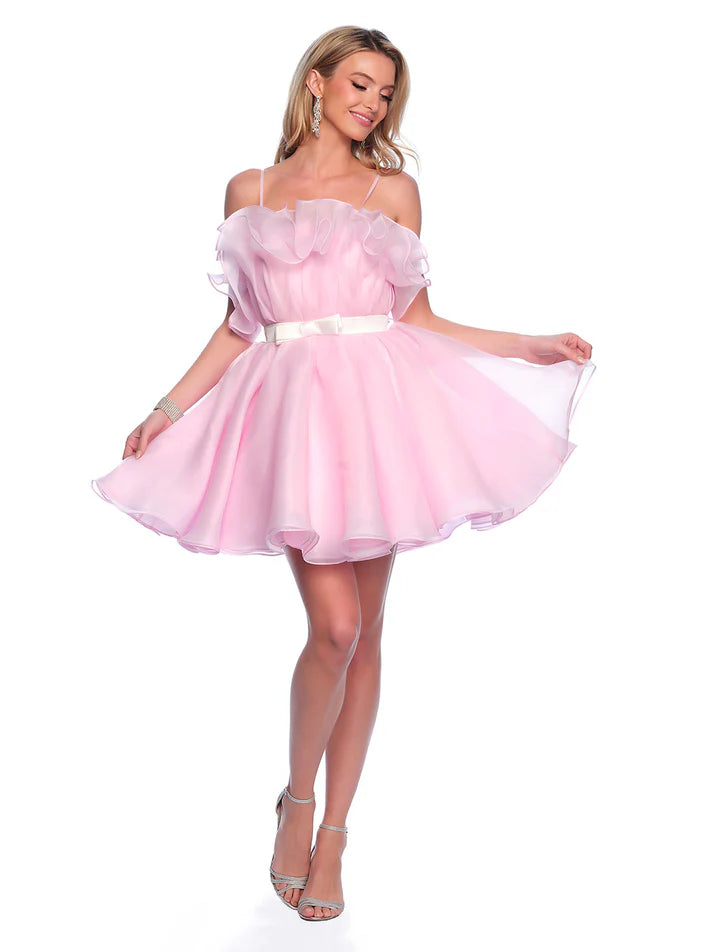 Dave & Johnny 11730 Size 12 Pink Ruffle Homecoming Dress Cocktail Flare Babydoll Ribbon Gown Dave & Johnny 11730 Size 12 Pink Ruffle Homecoming Dress Cocktail Flare Babydoll Ribbon Gown