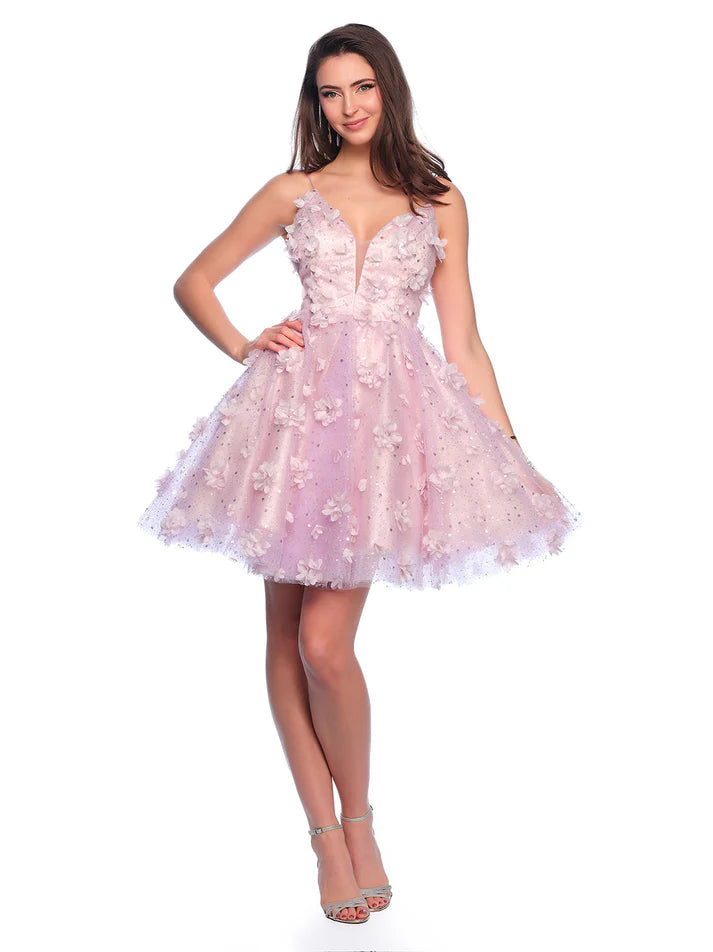 Dave & Johnny 11751 Size 0 Lilac A Line 3D Flower Homecoming Dress shimmer Cocktail Gown Sheer Dave & Johnny 11751 Size 0 Lilac A Line 3D Flower Homecoming Dress shimmer Cocktail Gown Sheer