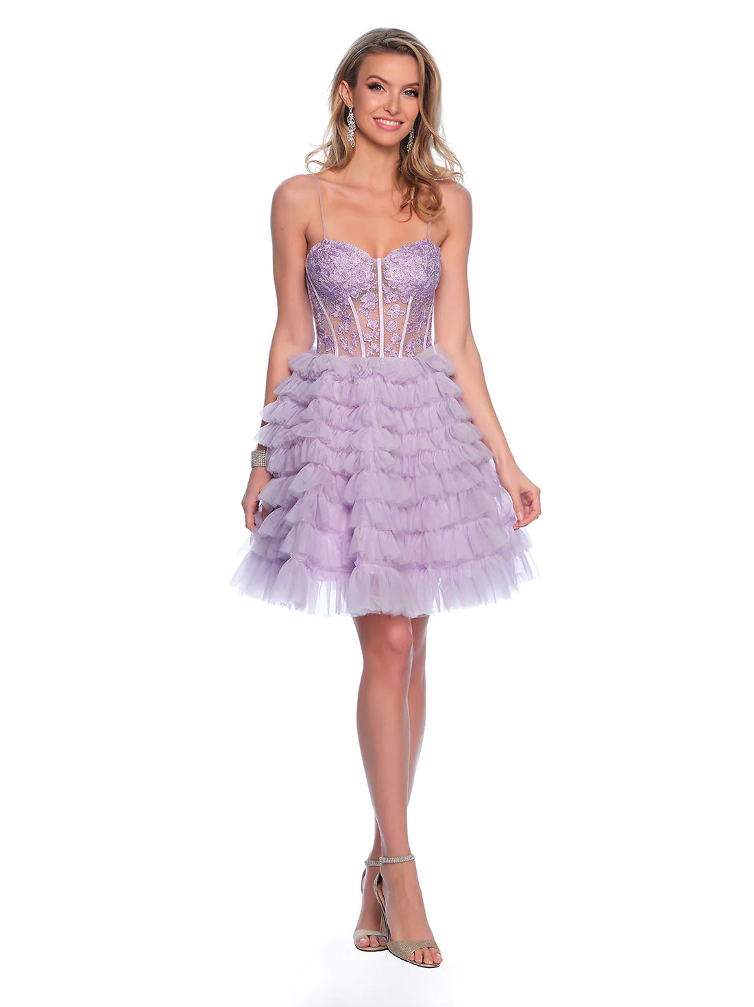 Dave & Johnny 11766 Size 8 Lilac Layer Ruffle A Line Homecoming Dress Sheer Lace Corset Cocktail Gown Dave & Johnny 11766 Size 8 Lilac Layer Ruffle A Line Homecoming Dress Sheer Lace Corset Cocktail Gown