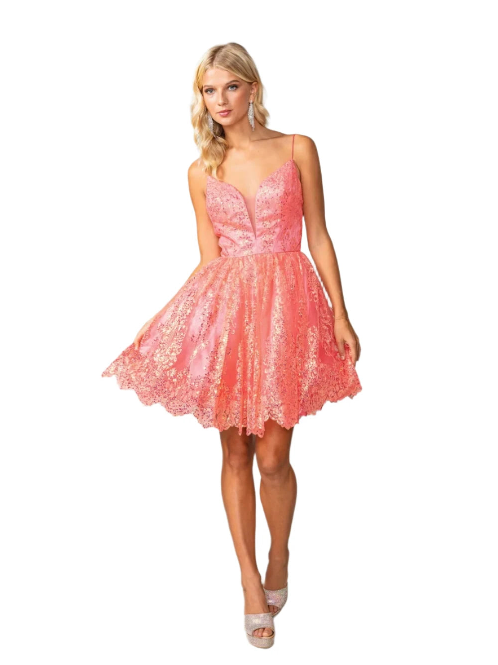 DQ 3358 Size 4 Coral Glitter Homecoming Dress Corset A Line Cocktail Gown V Neck Formal Shimmer DQ 3358 Size 4 Coral Glitter Homecoming Dress Corset A Line Cocktail Gown V Neck Formal Shimmer