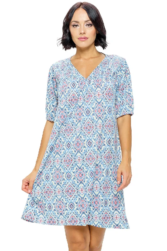 Dress Paterned Smocked Neck
