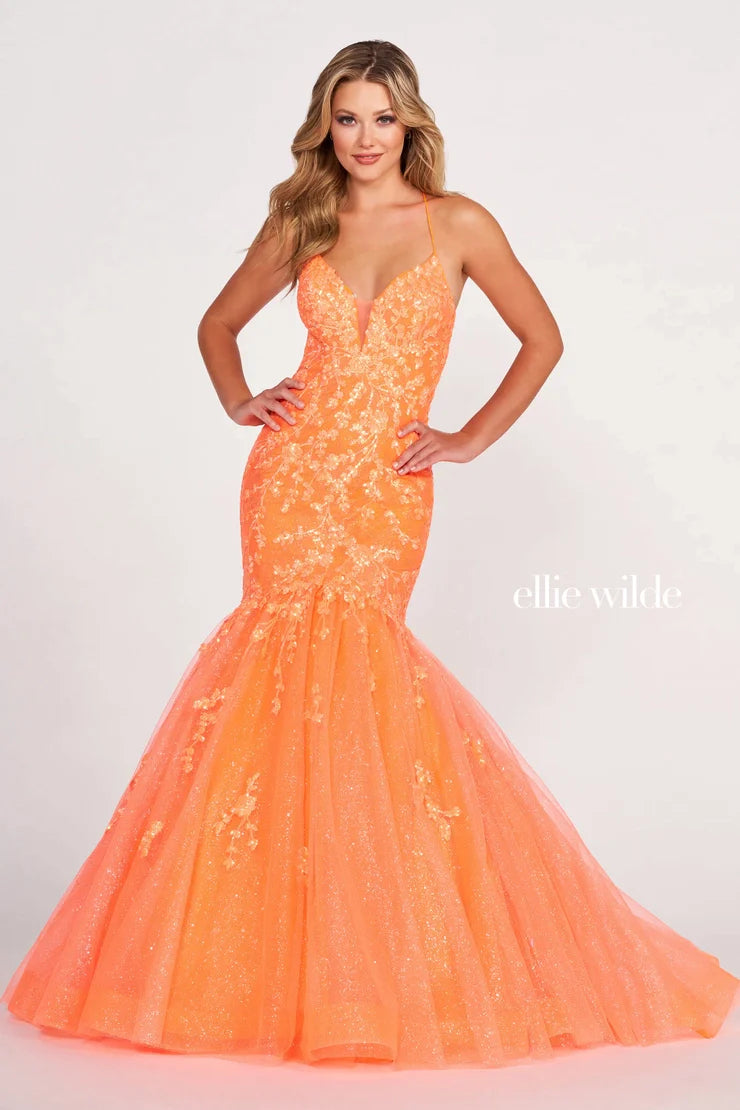 Ellie Wilde EW34011 Size 10 Orange Sequin Backless Corset Mermaid Prom Dress Shimmer Formal Gown V Neck Ellie Wilde EW34011 Size 10 Orange Sequin Backless Corset Mermaid Prom Dress Shimmer Formal Gown V Neck