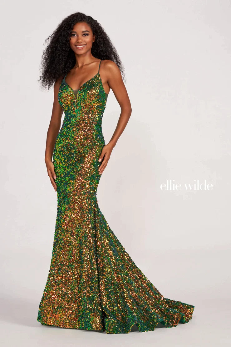 Ellie Wilde EW34016 Size 16 Forest Light Long Sequin Mermaid Corset Formal Prom Dress Backless V Neck Iridescent Ellie Wilde EW34016 Size 16 Forest Light Long Sequin Mermaid Corset Formal Prom Dress Backless V Neck Iridescent