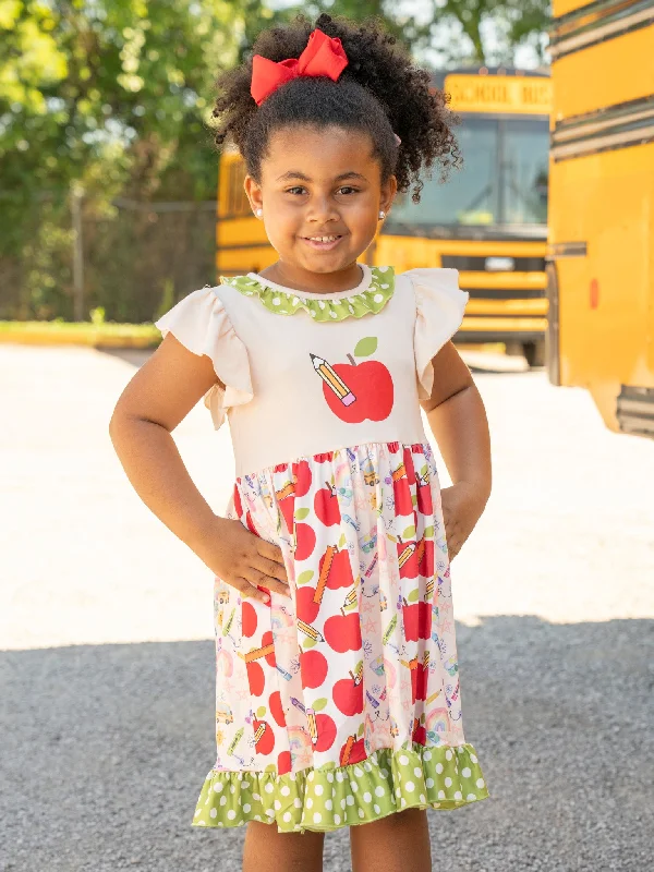 Green Dots & Apples Ruffle Dress