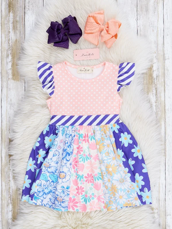 Indigo & Peach Print Dress