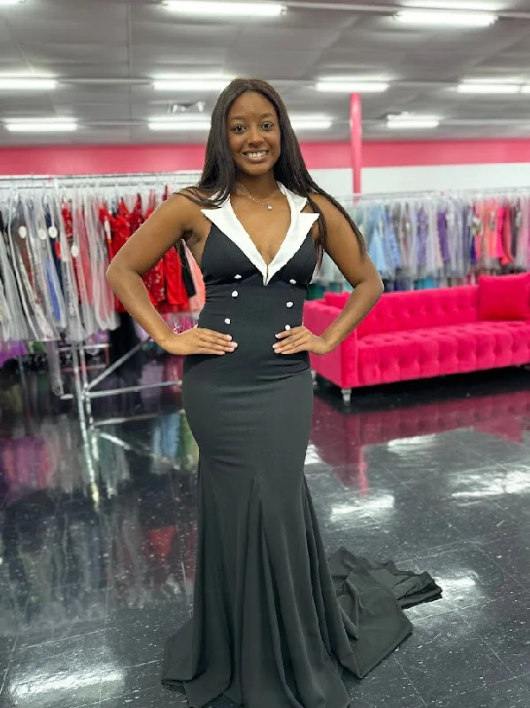 Johnathan Kayne 1442 Size 4 Black Long Tuxedo Dress Pageant Formal Evening Gown Classy Johnathan Kayne 1442 Size 4 Black Long Tuxedo Dress Pageant Formal Evening Gown Classy