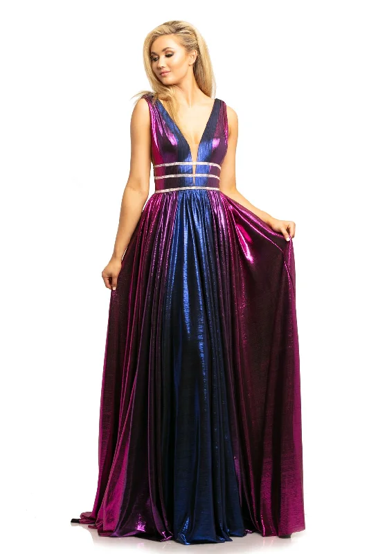 Johnathan Kayne 2008 sz 12 Metallic Shimmer Prom Dress Plunging Neckline Evening Gown Johnathan Kayne 2008 sz 12 Metallic Shimmer Prom Dress Plunging Neckline Evening Gown