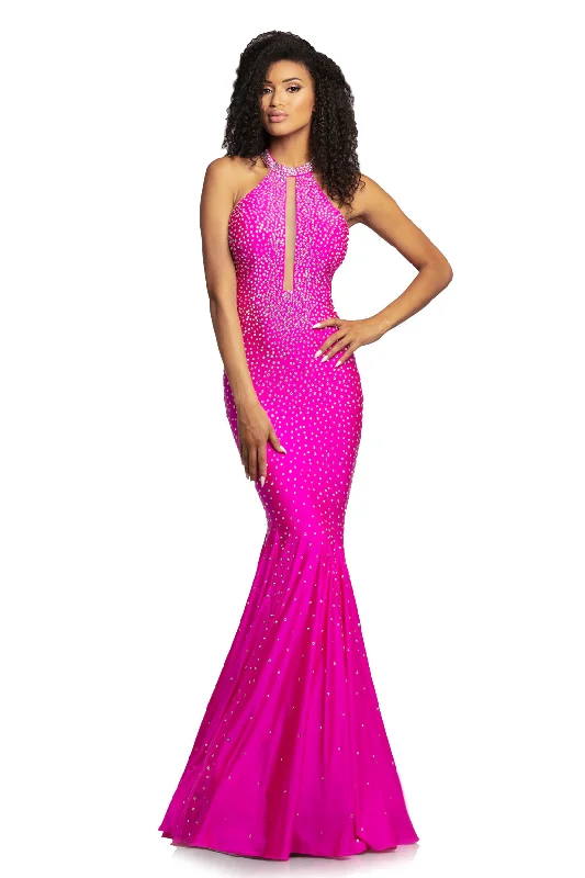 Johnathan Kayne 2037 Size 00, 2 Fuchsia Long Crystal Studded Jersey Mermaid Prom Dress Pageant Gown Johnathan Kayne 2037 Size 00, 2 Fuchsia Long Crystal Studded Jersey Mermaid Prom Dress Pageant Gown