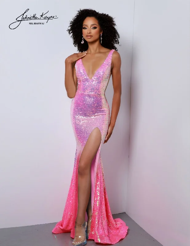 Johnathan Kayne 2829 Size 0 Hot Pink Long Prom Dress Fitted V Neck Ombre Sequin High Slit Formal Pageant Gown Johnathan Kayne 2829 Size 0 Hot Pink Long Prom Dress Fitted V Neck Ombre Sequin High Slit Formal Pageant Gown