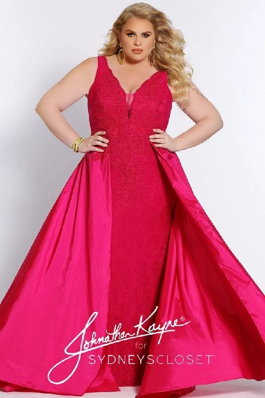 Johnathan Kayne Sydney's Closet JK2016 Size 18 & 24 Fuchsia lace prom dress with overskirt Johnathan Kayne Sydney's Closet JK2016 Size 18 & 24 Fuchsia lace prom dress with overskirt