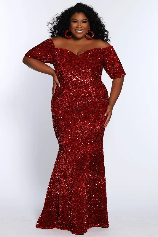 Johnathan Kayne Sydney's Closet JK2208 Cherry Red Prom Dress Size 22 Sequins Elbow Length Sleeves JK 2208 Johnathan Kayne Sydney's Closet JK2208 Cherry Red Prom Dress Size 22 Sequins Elbow Length Sleeves JK 2208