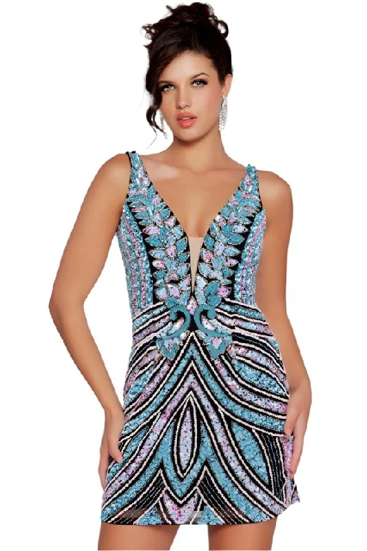 Jovani 25925 Size 16 Black Short Beaded Cocktail Dress V Neck Fitted Prom Homecoming Gown Jovani 25925 Size 16 Black Short Beaded Cocktail Dress V Neck Fitted Prom Homecoming Gown